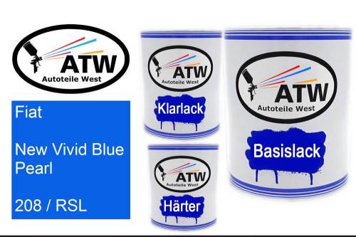 Fiat, New Vivid Blue Pearl, 208 / RSL: 1L Lackdose + 1L Klarlack + 500ml Härter - Set, von ATW Autoteile West.